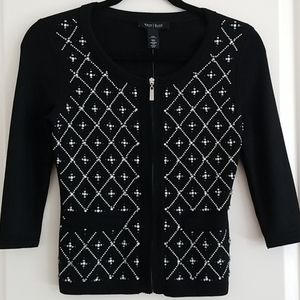 White House Black Market Beaded Studded Black Cardigan Jacket